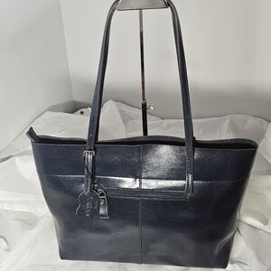 Kattee Navy Blue Polished Leather Tote Bag